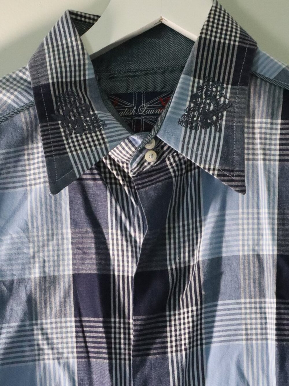 English Laundry Christopher Wicks Blue Plaid Button-Up Shirt - Men's Medium